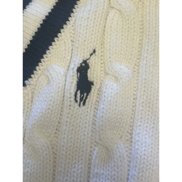 VTG Y2K Ralph Lauren Sport White & Blue Sweater Cotton Preppy Classic Womens M - Picture 3 of 6